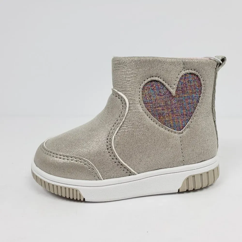 Stride Rite 360 Baby Girl Sz 5M Champagne Shimmering Rainbow Glitter Heart Boots